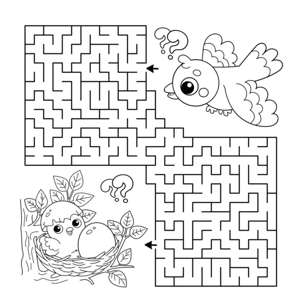 Labyrinthe Jeu Labyrinthe Puzzle Coloriage Aperçu Dessin Animé Oiseau Avec — Image vectorielle