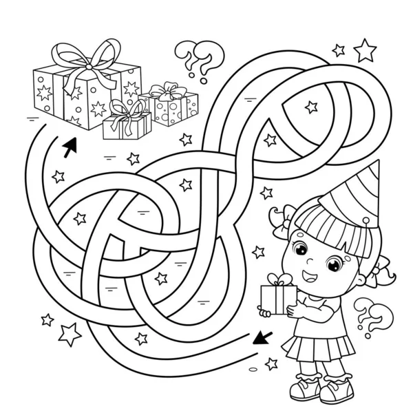 Maze Labyrinth Game Puzzle Tangled Road Coloring Page Outline Cartoon — Stock Vector