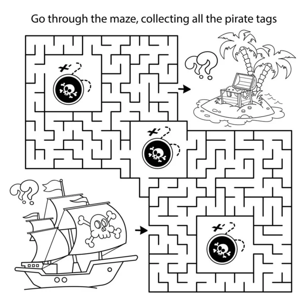 Labirinto Labirinto Puzzle Desenho Desenho Desenhos Animados Navio Pirata Com — Vetor de Stock