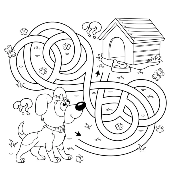 Desenho de página para colorir de cachorro bonito. Cão dos desenhos  animados com arco. Presente para o feriado. Aniversário. Livro para colorir  para crianças imagem vetorial de Oleon17© 136834074
