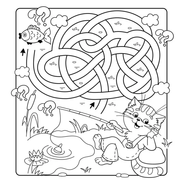 Maze Labyrinth Game Puzzle Tangled Road Coloring Page Outline Cartoon — Stock Vector