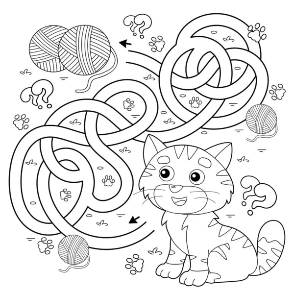 Labyrinthe Jeu Labyrinthe Puzzle Route Embrouillée Coloriage Aperçu Chat Dessin — Image vectorielle