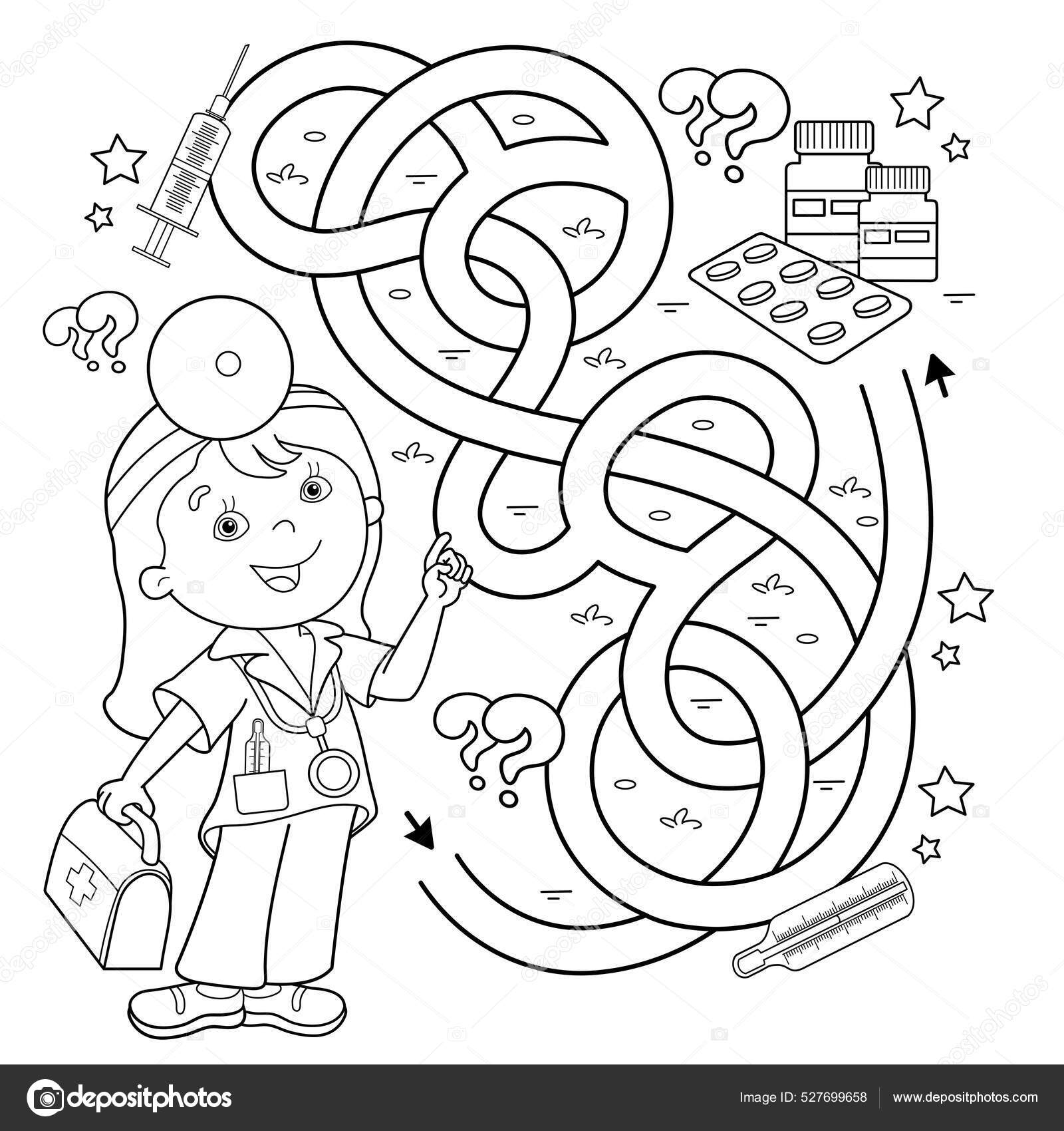 maze game painter and easel coloring book page Stock Vector Image