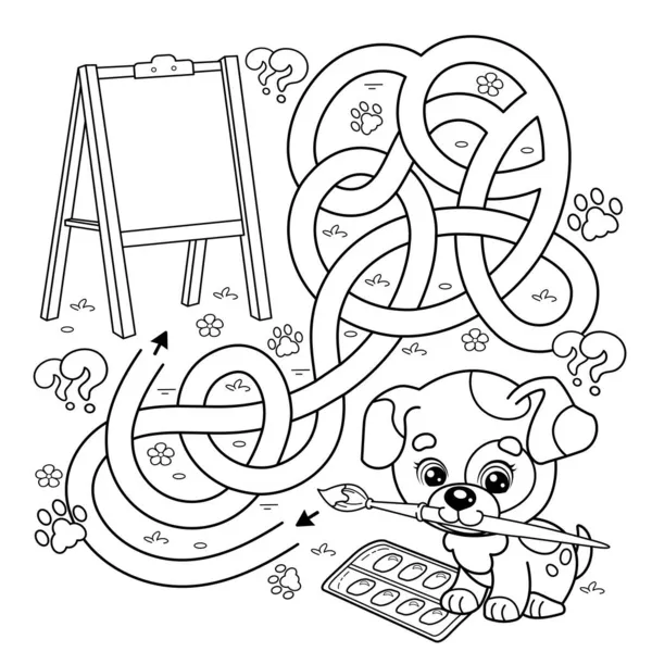 Maze or Labyrinth Game. Puzzle. Coloring Page Outline Of cartoon little dog  with doghouse or kennel. Coloring book for kids. Stock Vector