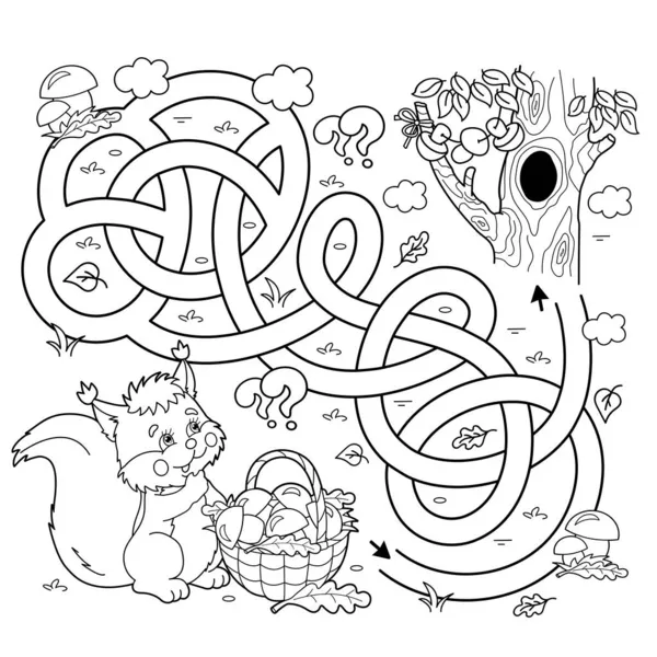 Maze Labyrinth Game Puzzle Tangled Road Coloring Page Outline Cartoon — Stock Vector