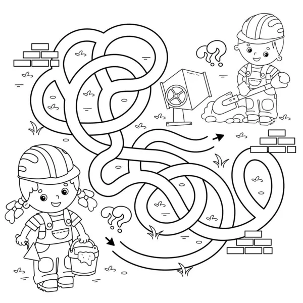 Maze Atau Permainan Labyrinth Bingung Jalan Terjerat Coloring Page Outline - Stok Vektor