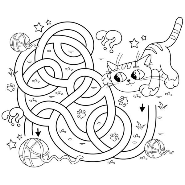 Labyrinthe Jeu Labyrinthe Puzzle Route Embrouillée Coloriage Aperçu Chat Dessin — Image vectorielle