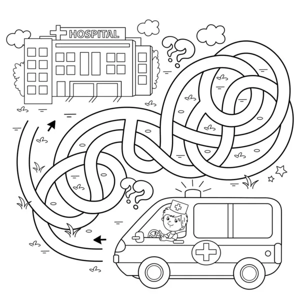 Maze Labyrinth Game Puzzle Tangled Road Coloring Page Outline Cartoon — Stock Vector