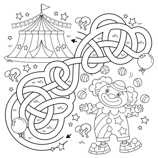 Labyrinthe Jeu Labyrinthe Puzzle Route Embrouillée Coloriage Aperçu Clown Cirque — Image vectorielle