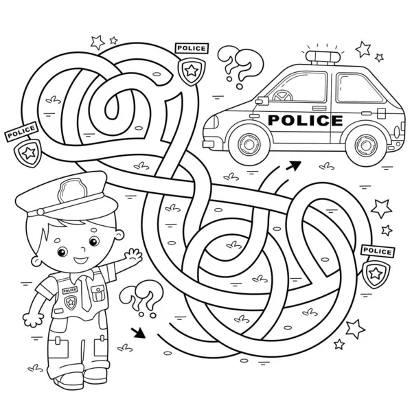 Labyrinthe Jeu Labyrinthe Puzzle Route Embrouillée Coloriage Aperçu Policier Bande — Image vectorielle