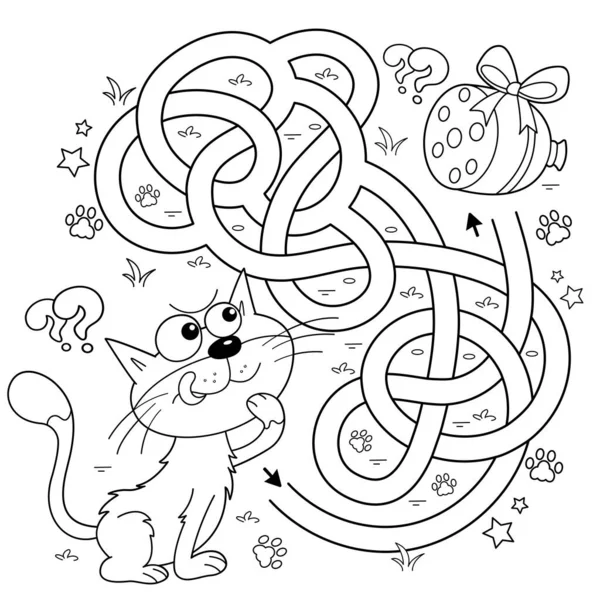 Maze Labyrinth Game Puzzle Tangled Road Coloring Page Outline Cartoon — Stock Vector