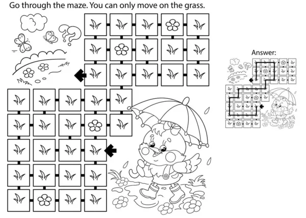 Labirinto Labirinto Puzzle Desenho Página Para Colorir Pintinho Desenho Animado —  Vetores de Stock