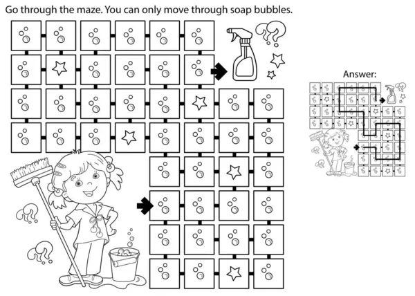 Labirinto Labirinto Puzzle Desenho Página Coloração Menina Dos Desenhos Animados —  Vetores de Stock
