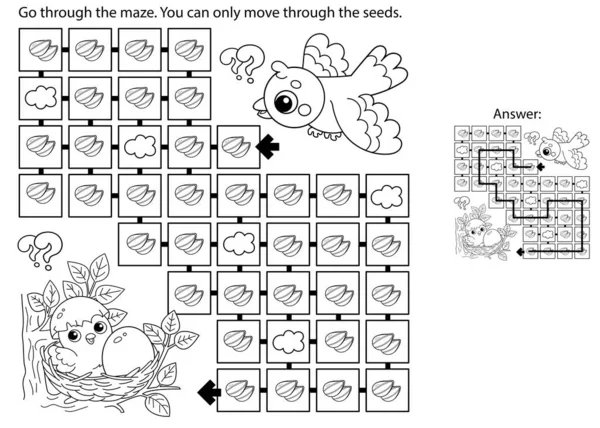 Labirinto Gioco Del Labirinto Puzzle Disegno Colorare Profilo Uccello Dei — Vettoriale Stock