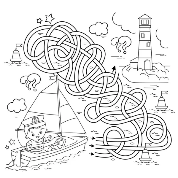 Labyrint Nebo Labyrint Puzzle Zamotaná Cesta Zbarvení Stránky Obrys Karikatury — Stockový vektor