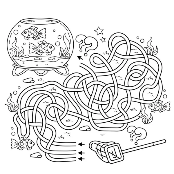 Labyrint Nebo Labyrint Puzzle Zamotaná Cesta Zbarvení Stránky Obrys Karikatury — Stockový vektor