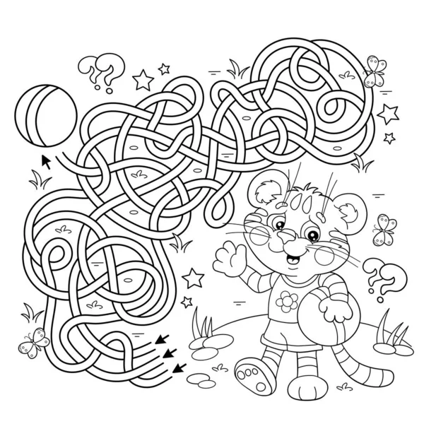 Labyrinthe Jeu Labyrinthe Puzzle Route Embrouillée Coloriage Contour Dessin Animé — Image vectorielle