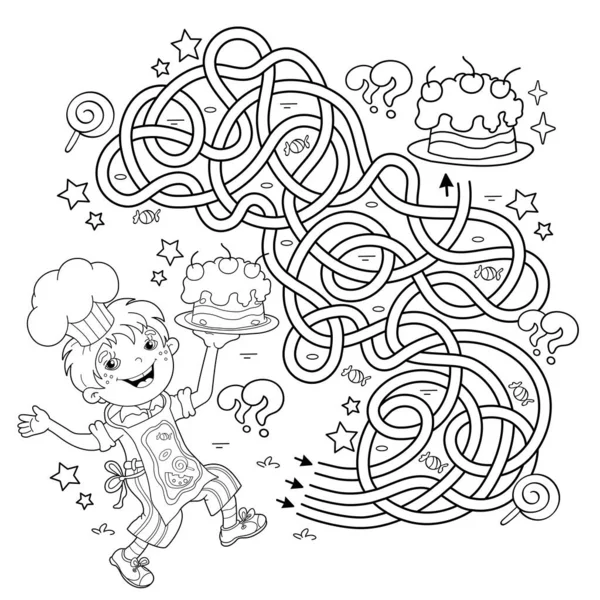 Maze Labyrinth Game Puzzle Tangled Road Coloring Page Outline Cartoon — Stock Vector