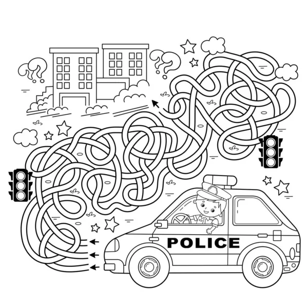 Labyrinthe Jeu Labyrinthe Puzzle Route Embrouillée Coloriage Aperçu Policier Bande — Image vectorielle