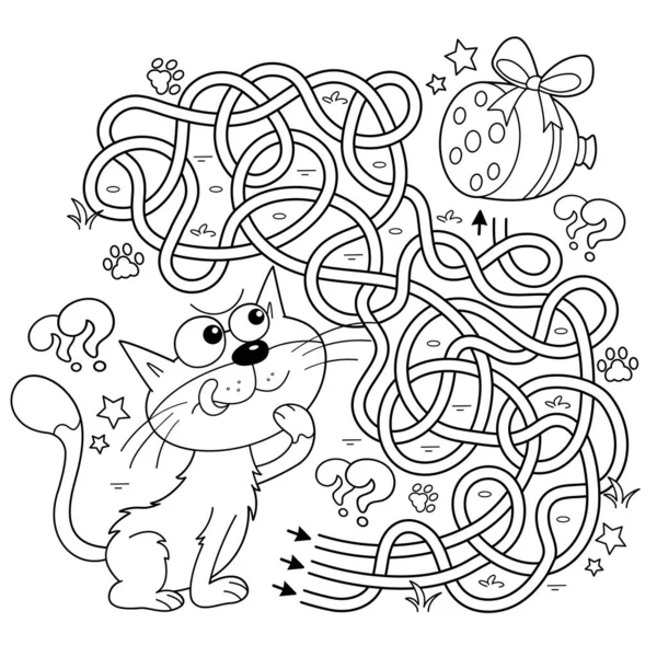 迷宫或迷宫游戏 交通堵塞 用香肠给卡通猫配色 儿童彩色书 — 图库矢量图片
