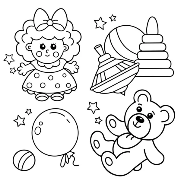 Página Para Colorear Esquema Osito Peluche Muñeca Linda Bola Globo — Archivo Imágenes Vectoriales