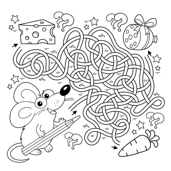 迷宫或迷宫游戏 交通堵塞 用铅笔给卡通画鼠标配色 儿童彩色书 — 图库矢量图片