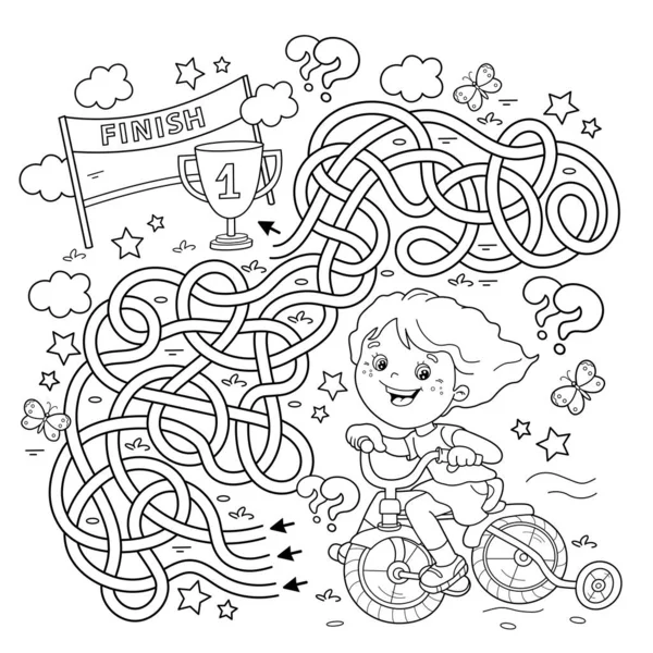 Labyrint Nebo Labyrint Puzzle Zamotaná Cesta Zbarvení Stránku Obrys Kreslené — Stockový vektor