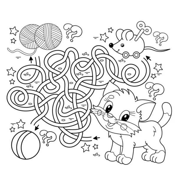Maze Labyrinth Game Puzzle Tangled Road Coloring Page Outline Cartoon — 图库矢量图片