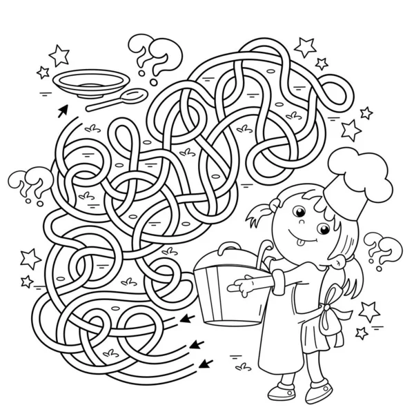Maze Labyrinth Game Puzzle Tangled Road Coloring Page Outline Cartoon — Stock Vector