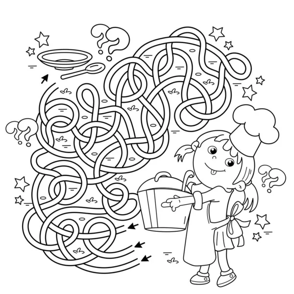 Maze Labyrinth Game Puzzle Tangled Road Coloring Page Outline Cartoon — Stock Vector