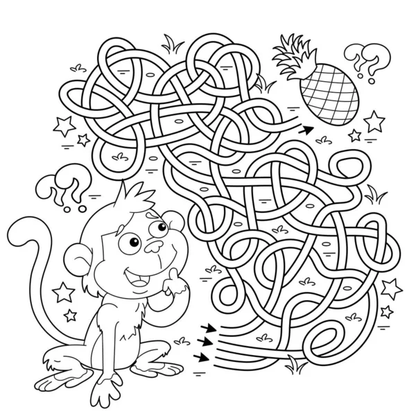 Maze Labyrinth Game Puzzle Tangled Road Coloring Page Outline Cartoon — 图库矢量图片