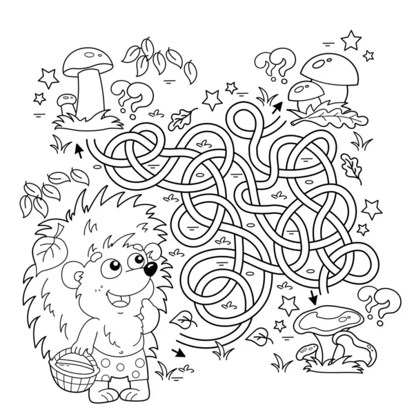 Maze Labyrinth Game Puzzle Tangled Road Coloring Page Outline Cartoon — Stock Vector