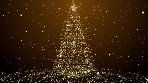 Goldene Partikel Weihnachtsbaum Hintergrund — Stockvideo