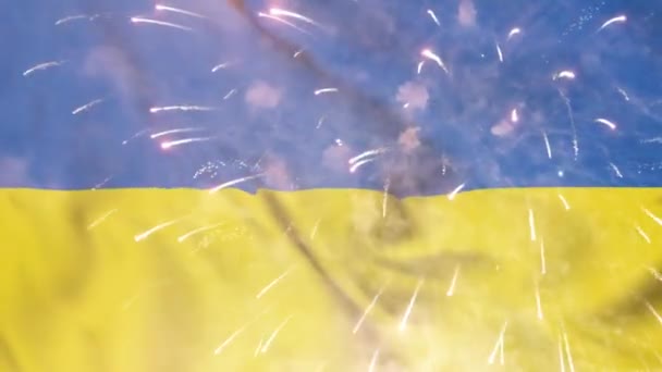 Feux Artifice Victorieux Sur Drapeau Ukrainien — Video