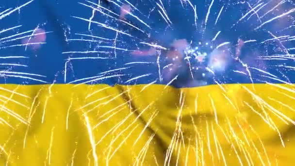 Ukrayna Bayrağında Zafer Havai Fişekleri — Stok video