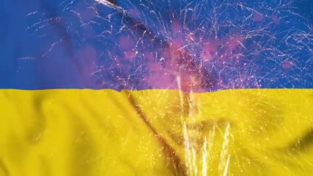 Zwycięskie Fajerwerki Ukraińskiej Fladze — Wideo stockowe