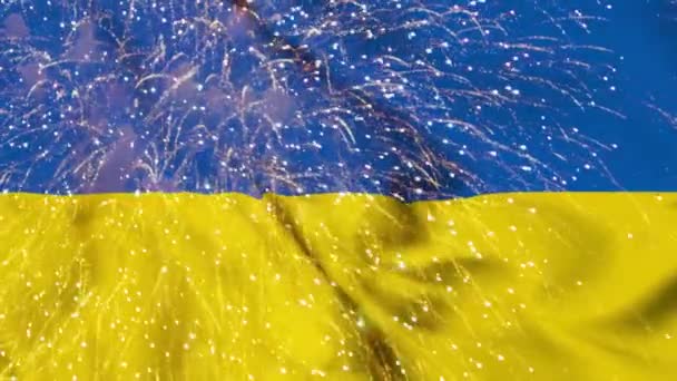 Ukrayna Bayrağında Zafer Havai Fişekleri — Stok video