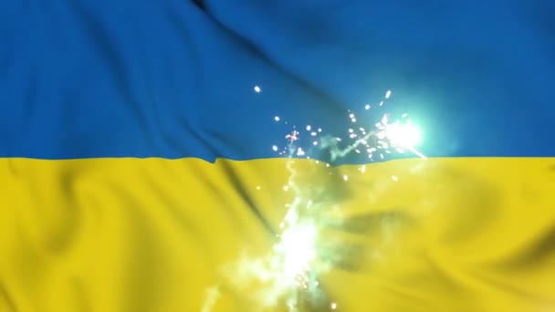Kemenangan Kembang Api Pada Bendera Ukraina — Stok Video