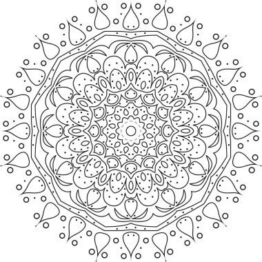 Süslü lüks mandala deseni. Logo ikonu süslemeli mandala. Yuvarlak dantel süs deseni. Yazdırmak için karmaşık mandala şekli. Boho 'da vektör çizgisi tasarımı, hippi tarzı. Boyama kitabı için mandala özeti. Dekoratif yuvarlak süs. Stres önleyici.