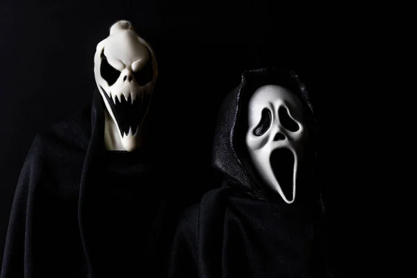 Strašidelné Halloween Ghoulové Děsivými Tvářemi Černém Pozadí — Stock fotografie