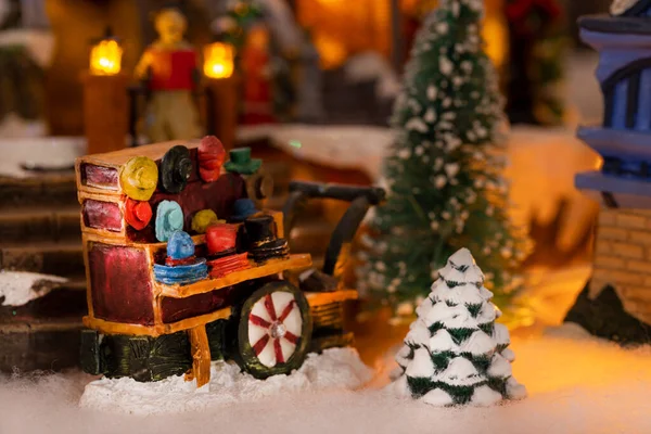 Miniaturowe Świąteczne Otoczenie Wsi Ludźmi Domami Drzewami Ustawionymi Sezon Świąteczny — Zdjęcie stockowe
