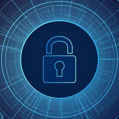 Siber güvenlik teknolojisi konsepti, devre kartında anahtar deliği simgesi olan kalkan, kişisel veri.