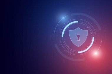 Siber güvenlik teknolojisi konsepti, devre kartında anahtar deliği simgesi olan kalkan, kişisel veri.