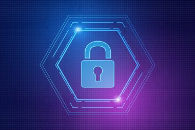 Siber güvenlik teknolojisi konsepti, devre kartında anahtar deliği simgesi olan kalkan, kişisel veri.