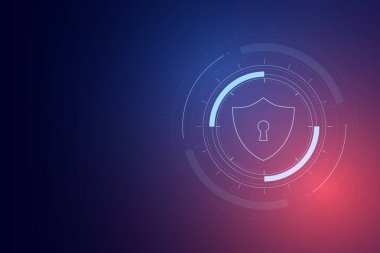 Siber güvenlik teknolojisi konsepti, devre kartında anahtar deliği simgesi olan kalkan, kişisel veri.