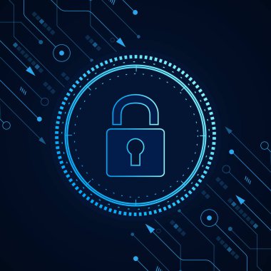 Siber güvenlik teknolojisi konsepti, Kalkan Anahtar Deliği simgesi, kişisel veri , 