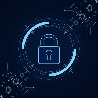 Siber güvenlik teknolojisi konsepti, Kalkan Anahtar Deliği simgesi, kişisel veri , 
