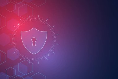Siber güvenlik teknolojisi konsepti, devre kartında anahtar deliği simgesi olan kalkan, kişisel veri , 