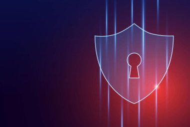 Siber güvenlik teknolojisi konsepti, devre kartında anahtar deliği simgesi olan kalkan, kişisel veri , 