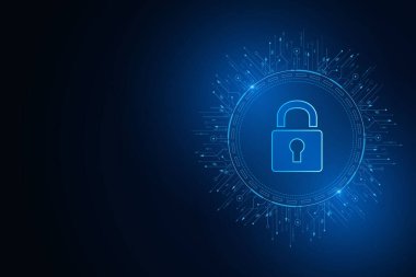 Siber güvenlik teknolojisi konsepti, Kalkan Anahtar Deliği simgesi, kişisel veri , 